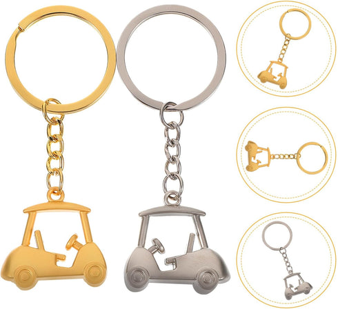 KESYOO 2Pcs Golf Keychain Metal Golf Cart Key Chain Golf Cart Pendant Key Ring Bag Charms Hanging for Golfer Golf Lover Present Golden Silver...