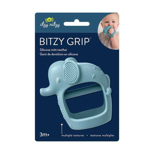 Itzy Ritzy Bitzy Grip - Silicone Developmental Teether with Easy-to-Hold Hand Grip, Designed for Ages 3 Months and Up, Elephant...