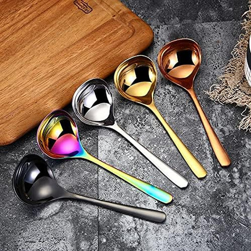 2-Pack Black Soup Ladle 304 Stainless Steel Spoon Kitchen Serving Sauce Server...