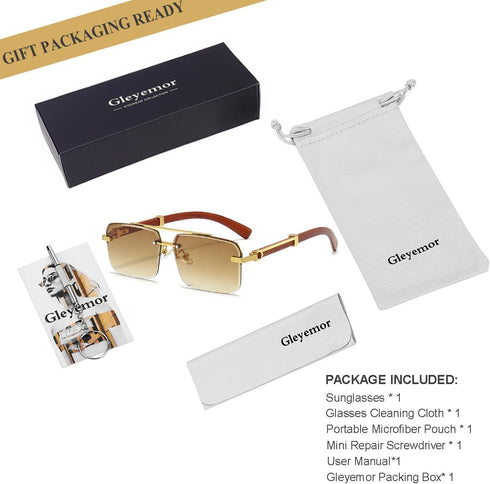 Gleyemor Mens Sunglasses Fashion Rimless Rectangle Sunglasses Square Frameless Sunglasses for Men...