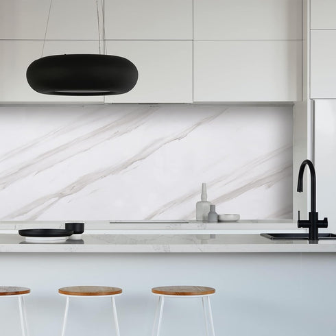 White Grey Marble Wallpaper Easily Removable 15.7"x78.7" White Wallpaper Film Self-Adhesive Kitchen Peel and Stick Countertops Wallpaper Backsplas...