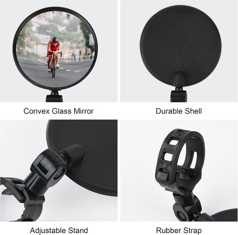 Cosmos 2 Pcs Bike Mirror Cycling Rear View Mirror HD Glass Convex Mirror 360 Degree Adjustable Rotatable Bicycle Handlebar Mirror Wide Angle Safet...