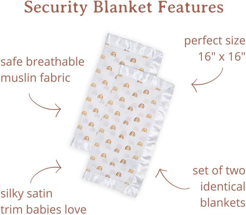 Lulujo Security Lovey Blankets| Unisex Softest Breathable Cotton Muslin Security Blanket Set with Silky Satin Trim| Neutral Comforting Blanket for...