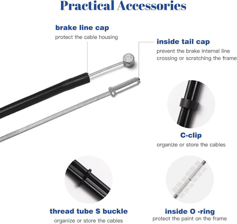 Universal Bike Brake Cable Housing Kit With 1 Set Bicycle Brake Line, 2 Pieces V Bike Brake Noodle Cable Guide Pipe and End Caps accessories for M...