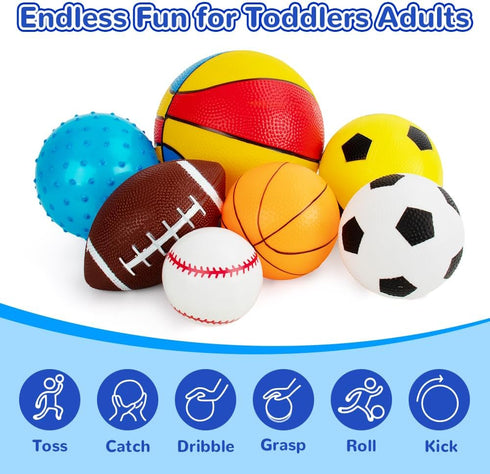 Balls for Toddlers 1-3,Toddler Sports Toys,Set of 7 Kids Ball Soft Foam Baby Sports Balls- Soccer Ball Basketball Baseball Rugby Bounce Ball Playg...