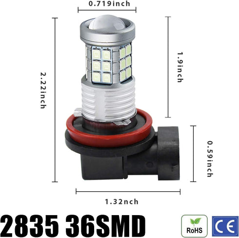 Super Bright 3000lm H8 H11 LED Fog Lights Bulbs DRL High Power 3030 Chips with Projector Lens Replacement for Cars Trucks, Ice Blue...