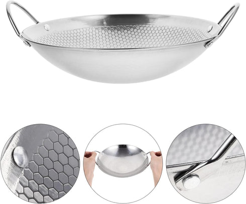 BESTonZON Stainless Steel Griddle Camping Wok Stainless Steel Everyday Pan Stainless Steel Wok Pan Korean Pan Carbon Steel Pan Reheating Pot Mini ...