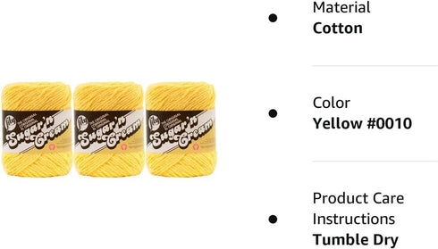 Bulk Buy: Lily Sugar 'n Cream Solids 100% Cotton Yarn (3-Pack) (Yellow #0010)......