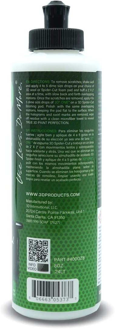 3D One Car Scratch & Swirl Remover Hybrid Rubbing Compound & Polish Buffing Compound for True Paint Correction 8oz Made in USA...