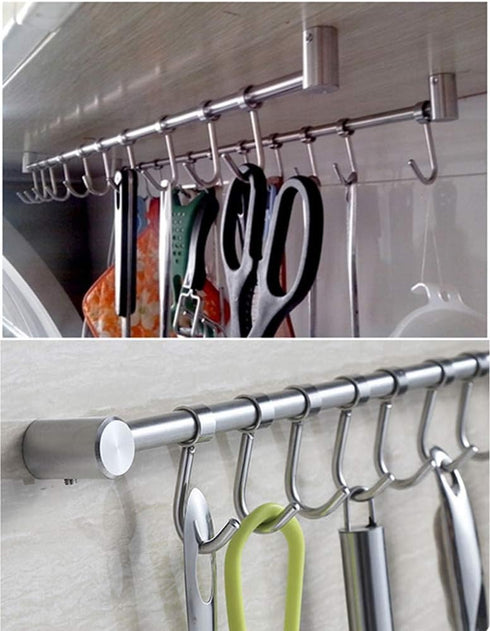 304 Stainless Steel Kitchen Utensil Racks with 7 Sliding Hooks Hangers Wall Mounted 15"...
