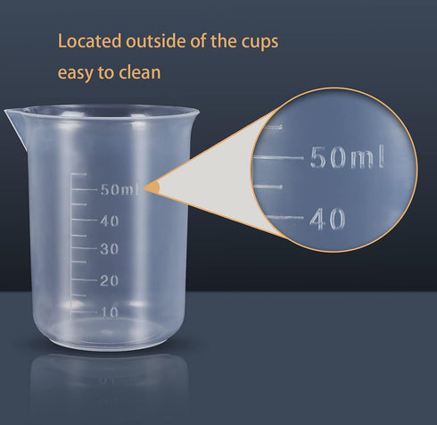 40 PCs 50ML Resin Measuring Cup Reusable Resin Cups Plastic Beakers, 50 PCS Wooden Stir Stick Multipurpose Mixing Cups for Resin Epoxy Mixing Pain...