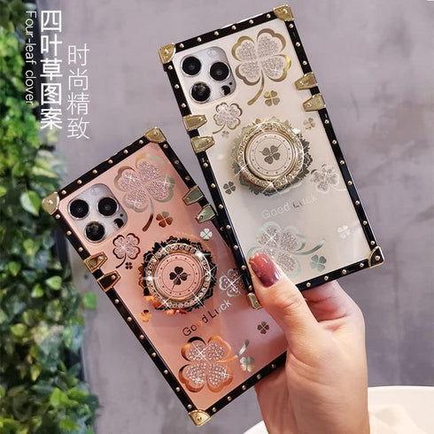 for iPhone 12 Pro Max 6.7" Bling Case Luxury Cute Shine Sparkly Glitter Diamond Rhinestone Flower Soft Trunk Phone Cover with Ring Kickstand Holde...