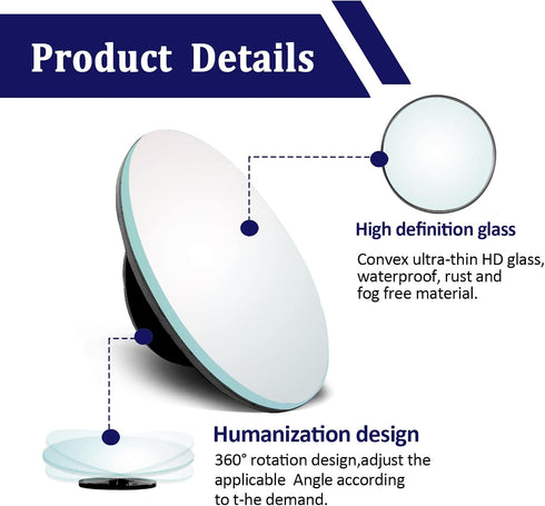 2 Pack Car Blind Spot Mirror, HD Glass Convex Rear View Mirror, 49mm Round HD Glass Convex 360 degrees Wide Angle Side Rear View Mirror with ABS H...