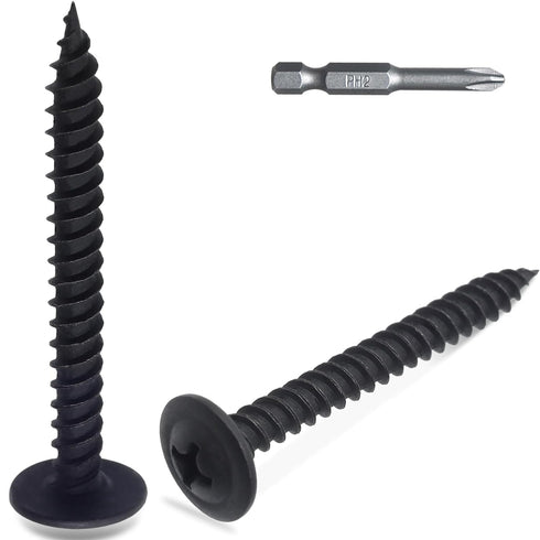 80pcs #8 × 1-1/2” Modified Truss Head Wood Screws, Phillips Drive, Black Wood Screws, Screws with Screwdriver Bit...