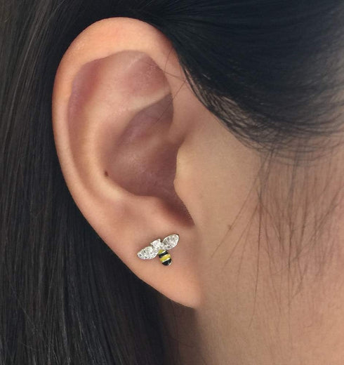 CZ Bee Daisy Flower Asymmetric Sterling Silver Tiny Small Stud Earrings for Women Teen Girls Cartilage Tragus Sensitive Ear Fashion Animal Cute Mi...