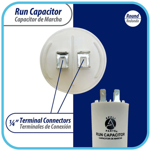 Appli Parts Run Capacitor for electric motors 15 Mfd uF (microfarads) 250VAC Plastic Case with terminals CBB60 Round Universal fit water pumps and...