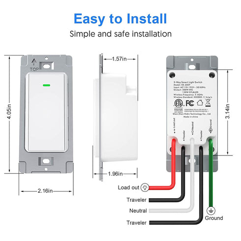 3-Way Smart Wi-Fi Wall Light Switch Work with Amazon Alexa Google Assistant, Timing Function No Hub Required (3 Way Smart Switch 1- Pack)......