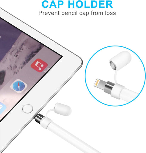 Magnetic Replacement Cap for Apple Pencil 1st Generation - with Silicone Protective Cap Holder (White)...