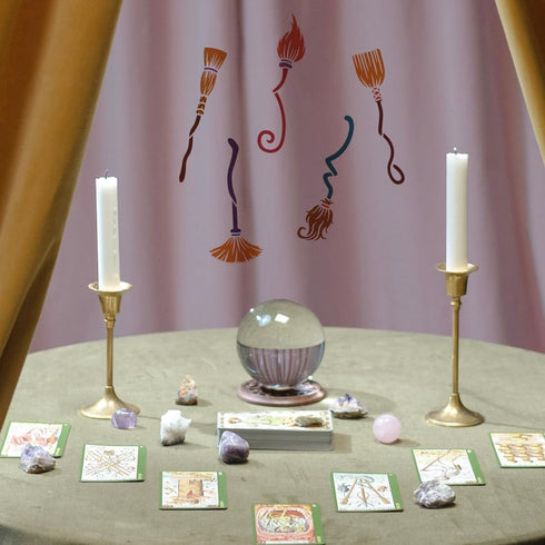 FINGERINSPIRE Witch Brooms Painting Stencil 11.8x11.8 inch Large Broomsticks Drawing Template Plastic PET Magic Brooms Stencil for Painting Hollow...