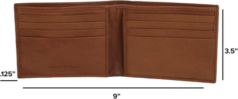 CTM® Men's Leather American Flag Embossed Bifold Wallet, Tan...