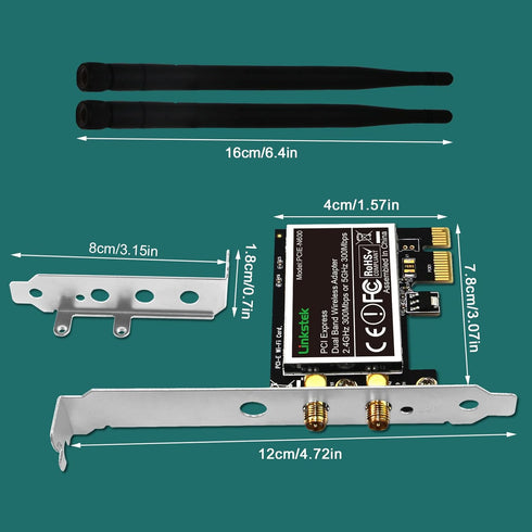 Wireless N 600Mbps (2.4GHz 300Mbps and 5GHz 300Mbps) PCIE WiFi Adapter, PCIE WiFi Card, QUALCOMM Atheros AR946X Wireless Network Adapter for Windo...