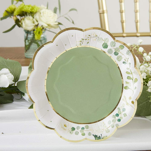 Kate Aspen Sage Green Party Decorations, Eucalyptus Floral Print 7 in. Decorative Premium Paper Plates (350 GSM weight -Set of 16) - Perfect for G...