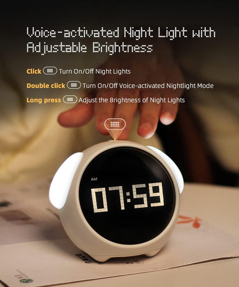 Kids Alarm Clock, Dual Alarm Setting, Adjustable Brightness Night Light, Voice-Activated,Temperature Detection, Wake-up Alarm Clock, Toy and Gift ...