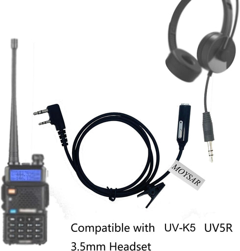 Generic 2 Pin K1 to 3.5mm Audio Adapter with PTT Button and Microphone, Compatible with BaoFeng UV-5R,BF-F8HP,UV-5G, Quansheng UV-K5 KTS10...