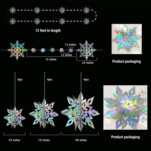 Cheerland Winter Wonderland Iridescent Snowflake Hanging Garland Decorations Holographic Paper Snowflakes Decor Garlands Decor Snow Flake Streamer...