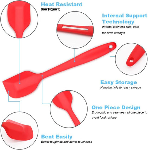 Silicone Spatula 4-piece Set, Heat-Resistant Non-stick Rubber Spatulas with Stainless Steel Core, Light Blue...