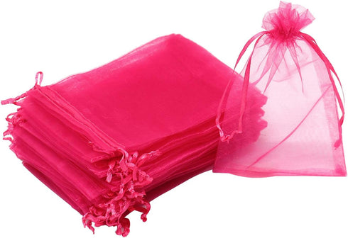 100Pcs Organza Bags 3x4 inches, Sheer Jewelry Bags Drawstring, Hot Pink Small Organza Gift Bags Christmas Wedding Party Favor Bags...