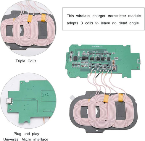 Wireless Charger Transmitter Module, 5V 2A DIY 3 Coils Wireless Charging Module Suitable for All Qi Standard Phones...