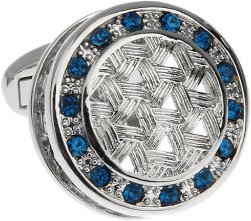 Crystal Blue Round Weave Design Pair Cufflinks in a Presentation Gift Box & Polishing Cloth...