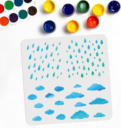 Raindrop Cloud Stencil Rain Drop Clouds Drawing Painting Stencils 11.8×11.8 Inch Reusable Weather Stencil for Wall Decoration Window Paper DIY Art...