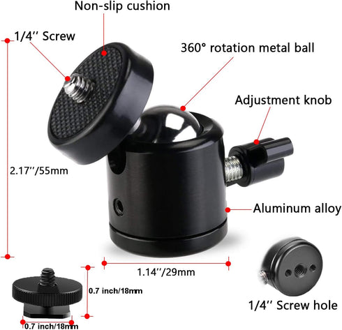 Universal 1/4" Swivel Mini Ball Head Screw Tripod Mount with Hot Shoe?2 Pack?, Eszkozta 360 Degree Rotating Mount Base Adapter for DSLR Cameras HT...