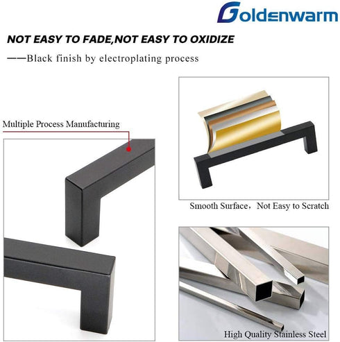 goldenwarm Black Kitchen Cabinet Handles Dresser Drawer Pulls 3in Hole Centers- LSJ12BK76 Flat Black Furniture Hardware Square Bar Handles Bathroo...