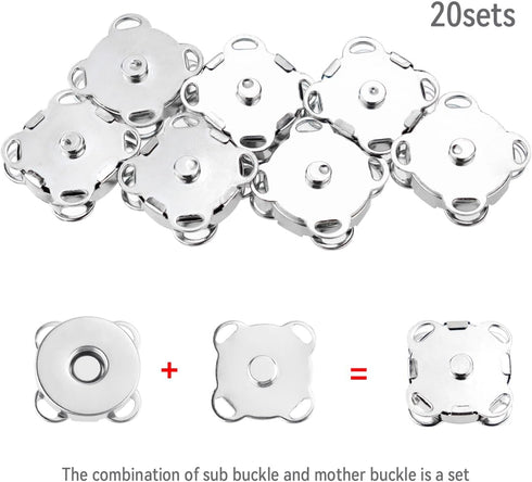 20 Sets Plum Magnetic Snaps Buttons for Sewing Supplies 15mm Purse Snap Clasps Button for Sewing, Craft, Bags, Clothes, Leather (Silver)...