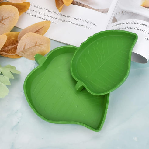 Leaf Shape Reptile Food Water Bowl 2 Pieces Reptile Plate Dish Drinking Bowl for Tortoise Corn Snake Crawl Pet Drinking and Eating, 2 Sizes...