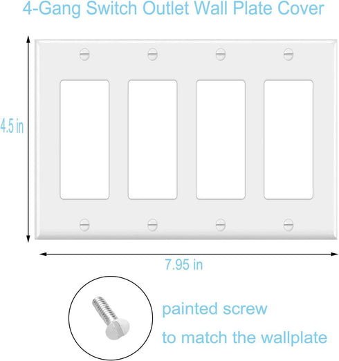 4-Gang Switch Outlet Wall Plate Cover Decorator Electrical Faceplate for Light Switch, Smart Switch, Receptacle, Dimmers, USB Outlet, GFCI, White ...