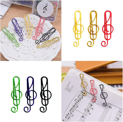 Music Paper Clips 6 Colors, 100 Pcs Cute Paper Clips Funny Creative Music Coloured Plastic Alloy Office Stationery for Documents Book Memo Paper...