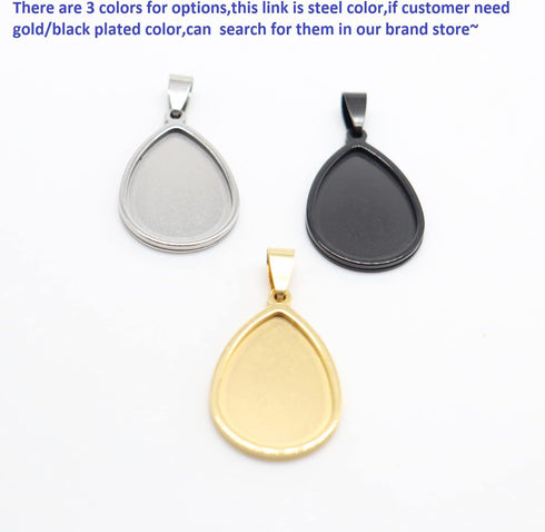 10pcs Stainless Steel 18x25mm Teardrop Bezel Pendant Trays DIY Cameo Base Blanks for Necklace Making...