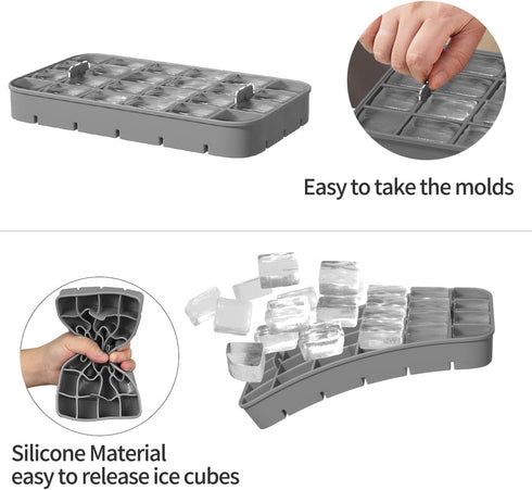 Ice Cube Tray with Lid and Bin, ROTTAY Ice Trays for Freezer, Easy-release 48 Small Nugget Silicone Ice maker with Ice Bucket, Ice Cube Storage Co...