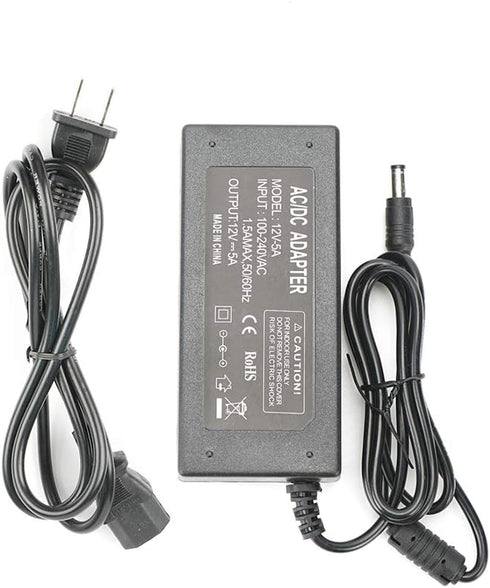12V 5A Power Adapter, AC100-240V to DC12V Transformers,Power Supply for LED Strip Light,Wireless Router,ADSL Cats,Security Cameras,5A Max, 60 Watt...