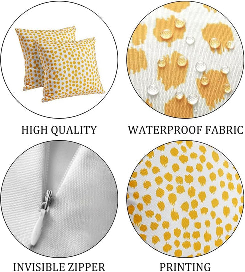 Outdoor Pillow Covers 20x20 Set of 2 Yellow Polka Dot Outdoor Waterproof Decorative Pillow Cases Summer Outdoor Sofa Bed Cushion Covers Home Decor...