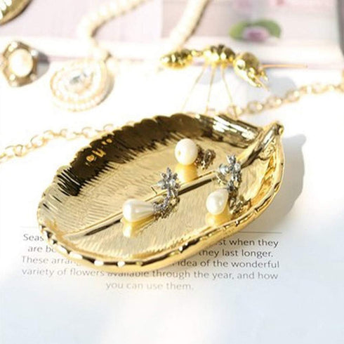 Lependor Golden Leaf Shaped Small Ceramic Jewelry Ring Dish Necklace Bracelet Holder Tray Organizer, Ceramic Decorative Trinket Dish for Wedding P...