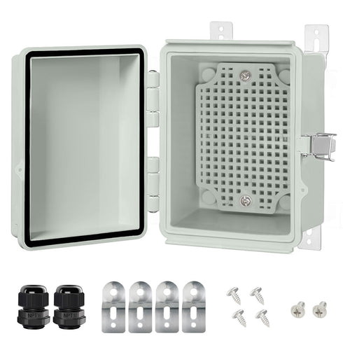 LeMotech Electrical Box, IP67 Waterproof Hinged Cover Stainless Steel Latch Junction box, ABS Plastic Electrical Enclosure with Mounting Plate,Wal...