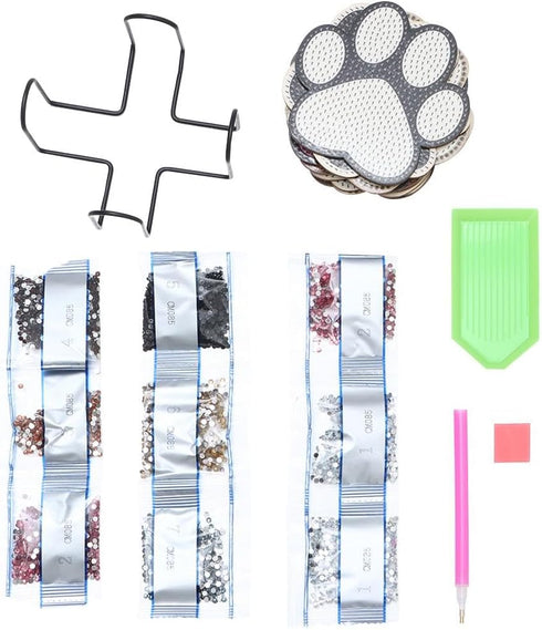 Uniquer 10 Pcs Dog Paw Shaped Diamond Art Painting Coasters Kits with Holder, DIY Paw Coasters Diamond Art Non-Slip Coaster for Beginners Adults C...