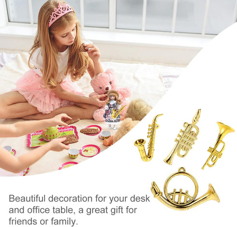 Balacoo 4Pcs Mini Plastic Musical Instrument Dollhouse Trumpet Saxophone Miniature Dollhouse Model Gold Christmas Tree Hanging Decor...