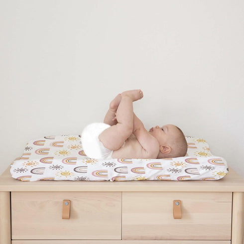 Boho Sunshine Rainbow Changing Pad Cover Colorful Rainbow Sun Baby Changing Table Pad Cover for Boys Girls Soft Breathable Stretch Fitted Change T...