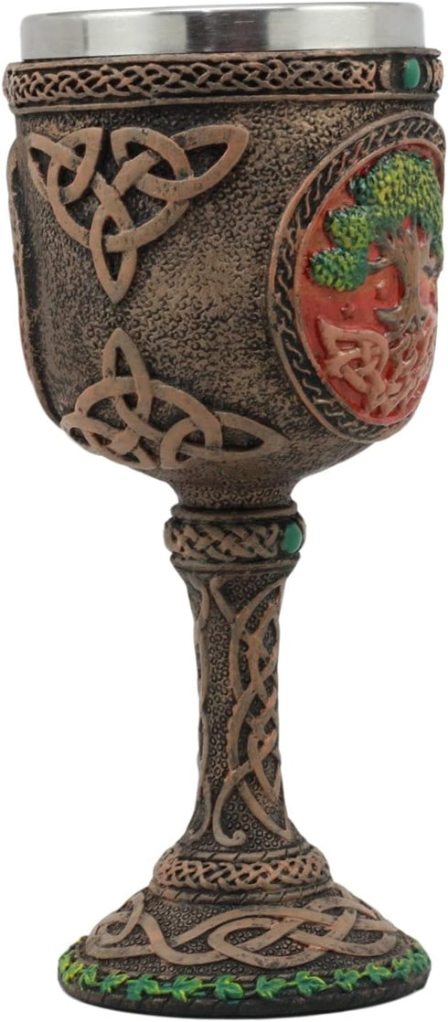 Ebros Colorful Celtic Knotwork Cosmic Sacred Tree of Life Yggdrasil Wine Goblet 5oz Vial Of Fertility And Immortality Wine Chalice Cup Figurine...